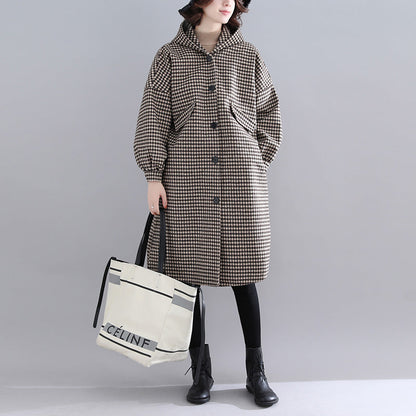 dick karierte Damenparkas, trendiger warmer Wintermantel mit Kapuze in Übergröße, luxuriöse Wintermäntel mit langen Ärmeln