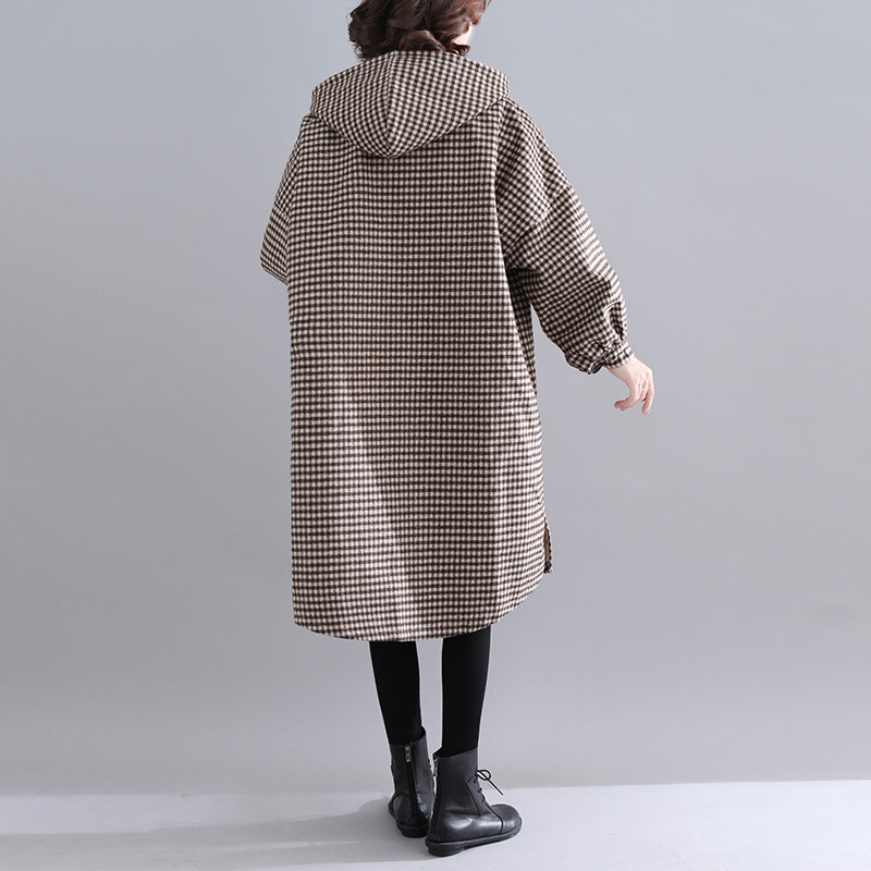 dick karierte Damenparkas, trendiger warmer Wintermantel mit Kapuze in Übergröße, luxuriöse Wintermäntel mit langen Ärmeln