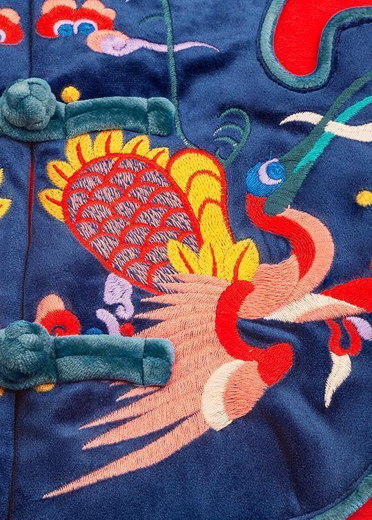 thick plus size Jackets & Coats embroidery winter outwear red Chinese Button Parkas for women - SooLinen