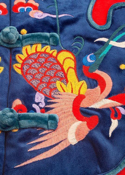 thick plus size Jackets & Coats embroidery winter outwear red Chinese Button Parkas for women - SooLinen