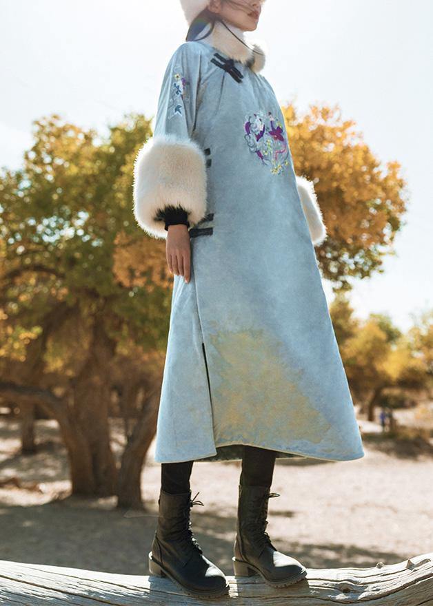 thick plus size snow jackets side open overcoat gray patchwork overcoat - SooLinen