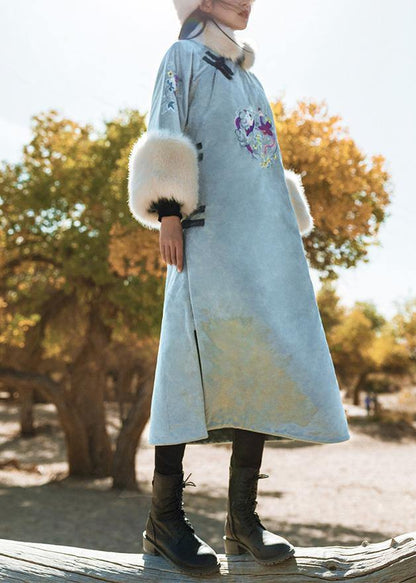 thick plus size snow jackets side open overcoat gray patchwork overcoat - SooLinen