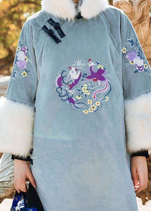 thick plus size snow jackets side open overcoat gray patchwork overcoat - SooLinen