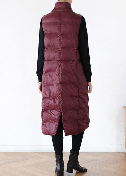 thick plus size warm winter coat stand collar winter coats burgundy sleeveless Parkas for women - SooLinen