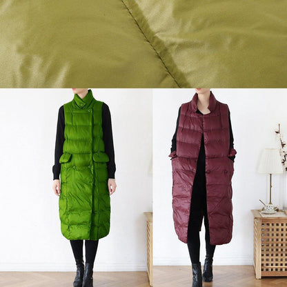 thick plus size warm winter coat stand collar winter coats burgundy sleeveless Parkas for women - SooLinen