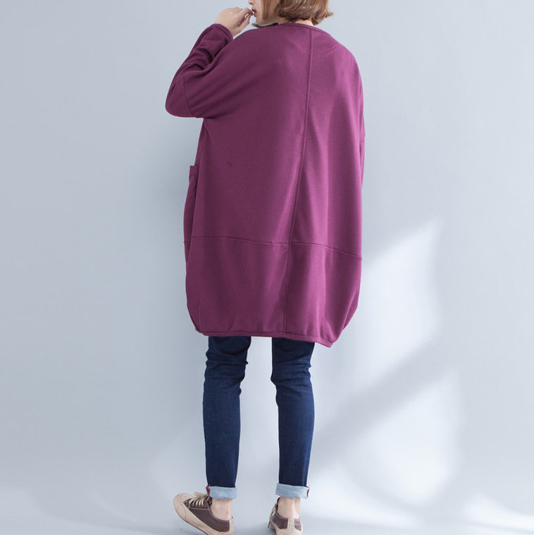 dickes, warmes Umstandskleid aus Baumwolle mit Burgunder-Print, Oversize-O-Ausschnitt, Freizeitkleid für Damen