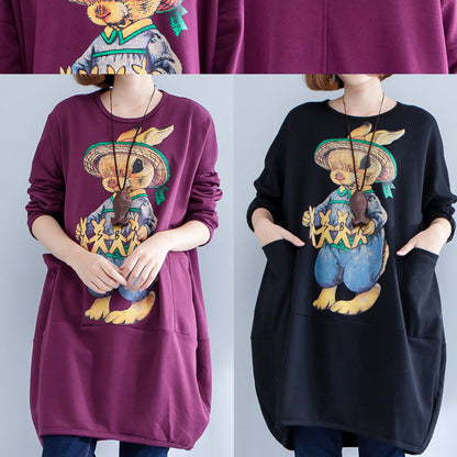 dickes, warmes Umstandskleid aus Baumwolle mit Burgunder-Print, Oversize-O-Ausschnitt, Freizeitkleid für Damen