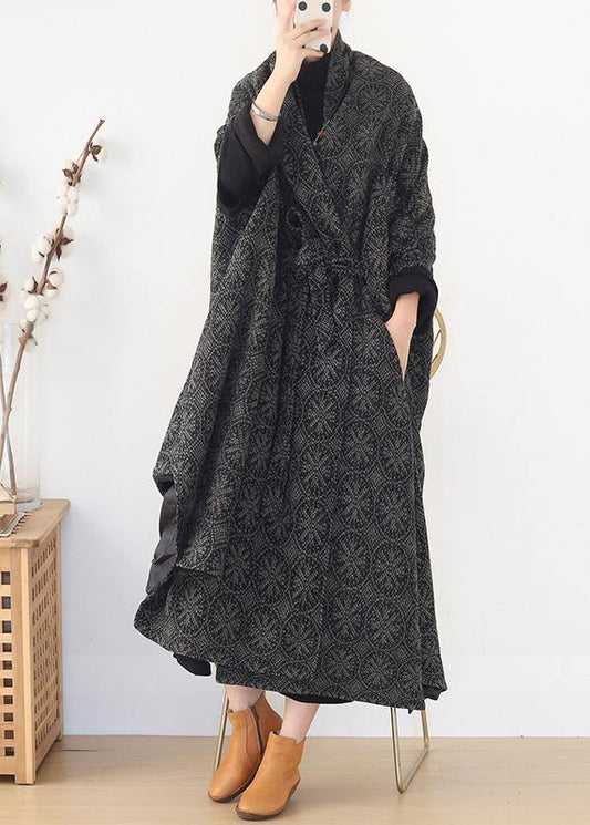 plus size Jackets & Coats cloak coatgrayv neck woolen outwear - SooLinen