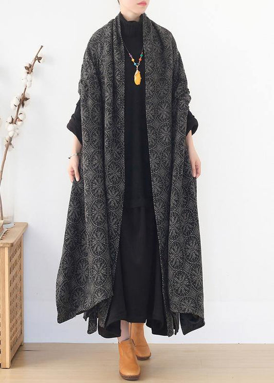 plus size Jackets & Coats cloak coatgrayv neck woolen outwear - SooLinen