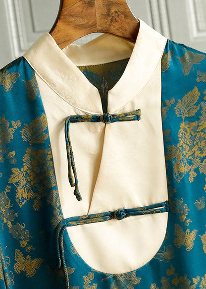 Feine Grüne Stehkragen taste druck Patchwork Seide Tops Frühling