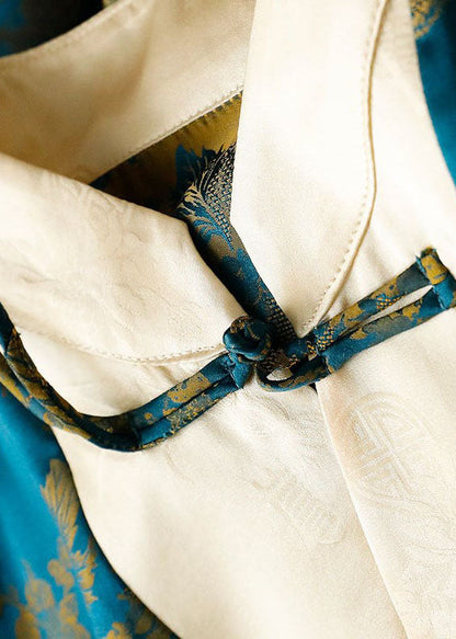 Feine Grüne Stehkragen taste druck Patchwork Seide Tops Frühling