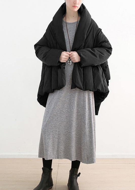 fine Loose fitting down jacket stand collar coats black Dark buckle warm winter coat - SooLinen