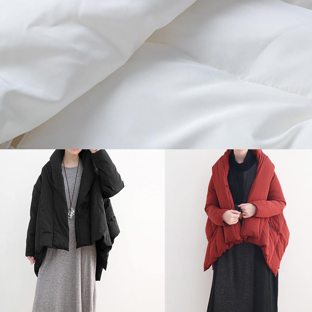 fine Loose fitting down jacket stand collar coats black Dark buckle warm winter coat - SooLinen