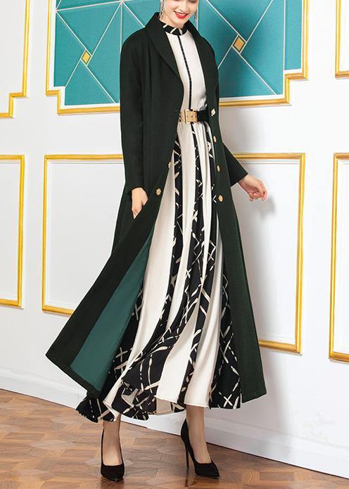 fine Loose fitting long coat  coat aymy green wild Woolen Coats - SooLinen