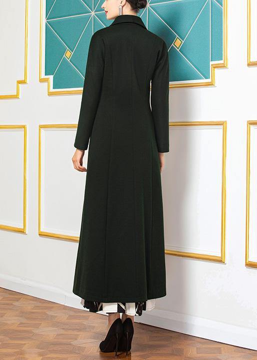 fine Loose fitting long coat  coat aymy green wild Woolen Coats - SooLinen