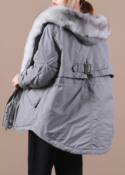 Loose fitting warm winter coat hooded drawstring parkas - SooLinen