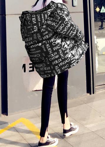 fine Loose fitting womens parka winter outwear black Letter hooded pockets goose Down coat - SooLinen