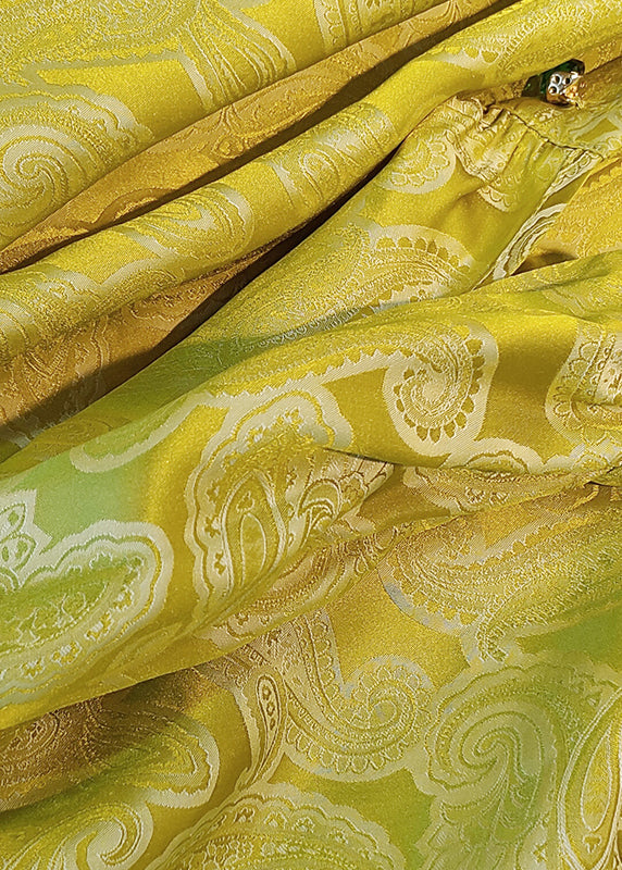 Feine gelbe Stehkragen Jacquard Seidenblusen Langarm