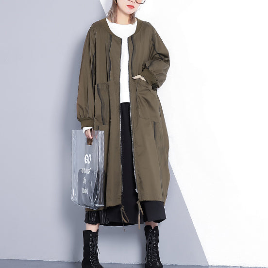 feiner armeegrüner Mantel in Übergröße mit Stehkragen, langer Mantel, neuer, taillierter Baggy-Trenchcoat
