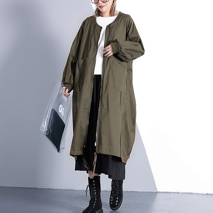 feiner armeegrüner Mantel in Übergröße mit Stehkragen, langer Mantel, neuer, taillierter Baggy-Trenchcoat