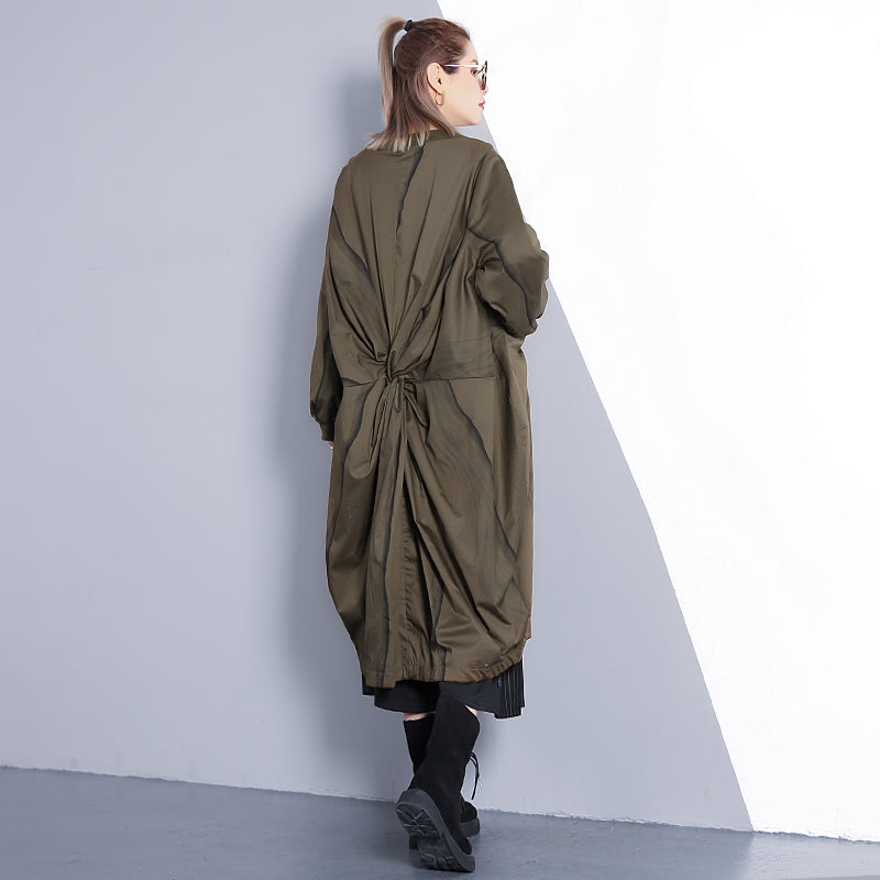 feiner armeegrüner Mantel in Übergröße mit Stehkragen, langer Mantel, neuer, taillierter Baggy-Trenchcoat