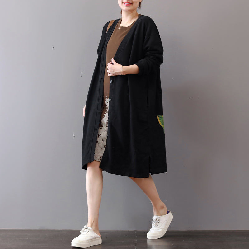fine black coats plus size prints maxi coat boutique v neck long cardigans