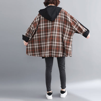 feiner schwarzer Baumwollmantel für Damen in Übergröße mit Kapuze, mittellange Jacken, Patchworkjacke