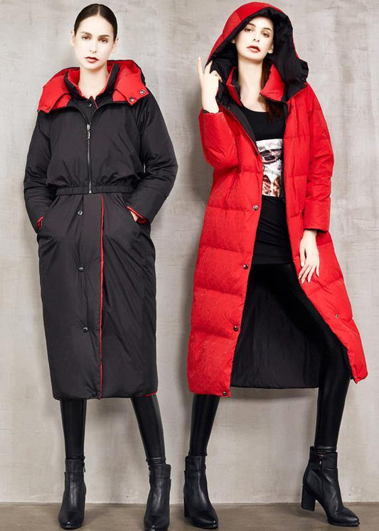 fine black goose Down coat plus size two ways to wear winter jacket hooded fine winter outwear - SooLinen