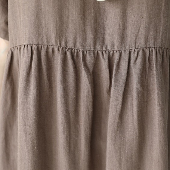 feines schwarzes Leinenkleid Locker sitzende Leinenkleider mit O-Ausschnitt Elegante kurzärmelige Baggy-Kleider