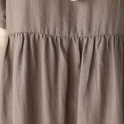 feines schwarzes Leinenkleid Locker sitzende Leinenkleider mit O-Ausschnitt Elegante kurzärmelige Baggy-Kleider