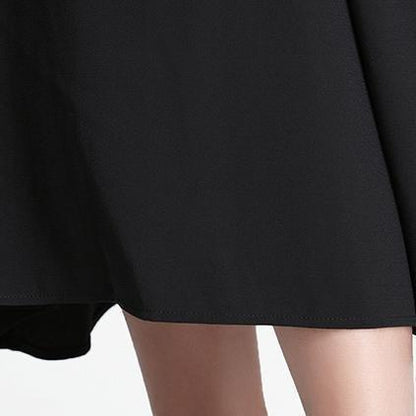 feines schwarzes Leinen Etuikleid lässiges Leinen Maxikleid Damen V-Ausschnitt Patchwork Baumwollkleid
