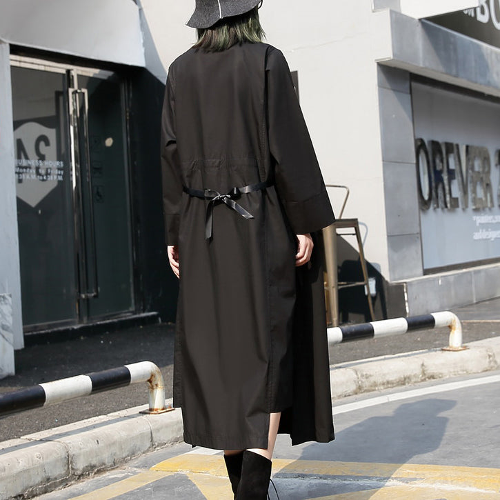 feine schwarze lange Baumwollkleider Locker sitzendes Baumwollkleidungskleid mit Stehkragen Neue Baumwollkaftane mit elastischer Taille