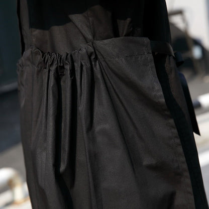 feine schwarze lange Baumwollkleider Locker sitzendes Baumwollkleidungskleid mit Stehkragen Neue Baumwollkaftane mit elastischer Taille