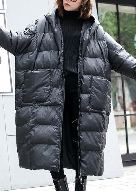 fine black winter parkas plus size hooded pockets coats - SooLinen