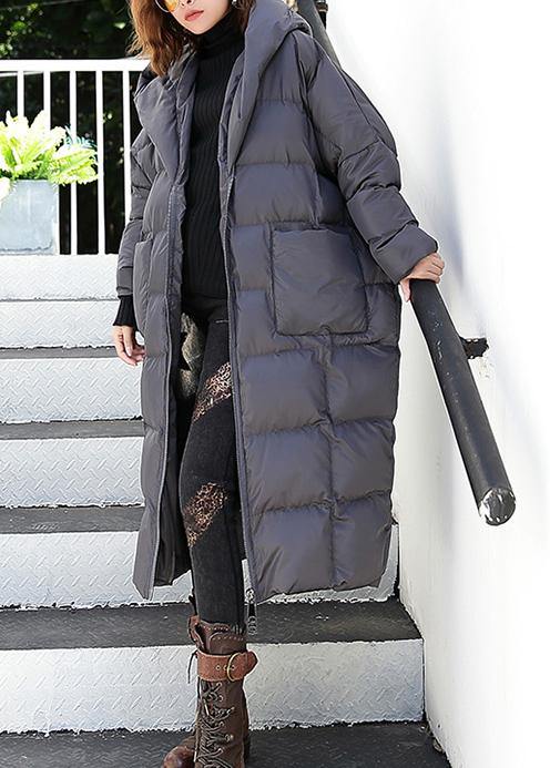 fine black winter parkas plus size hooded pockets coats - SooLinen