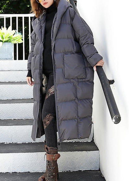 fine black winter parkas plus size hooded pockets coats - SooLinen