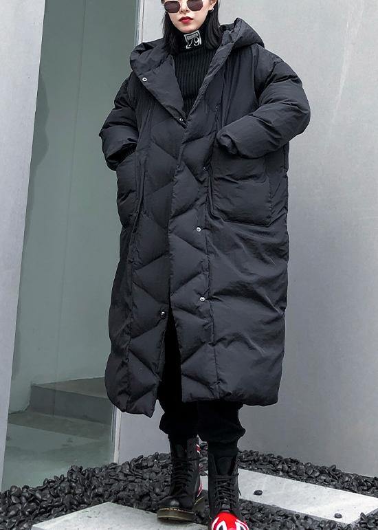 fine black womens parkas plus size winter hooded pockets outwear - SooLinen