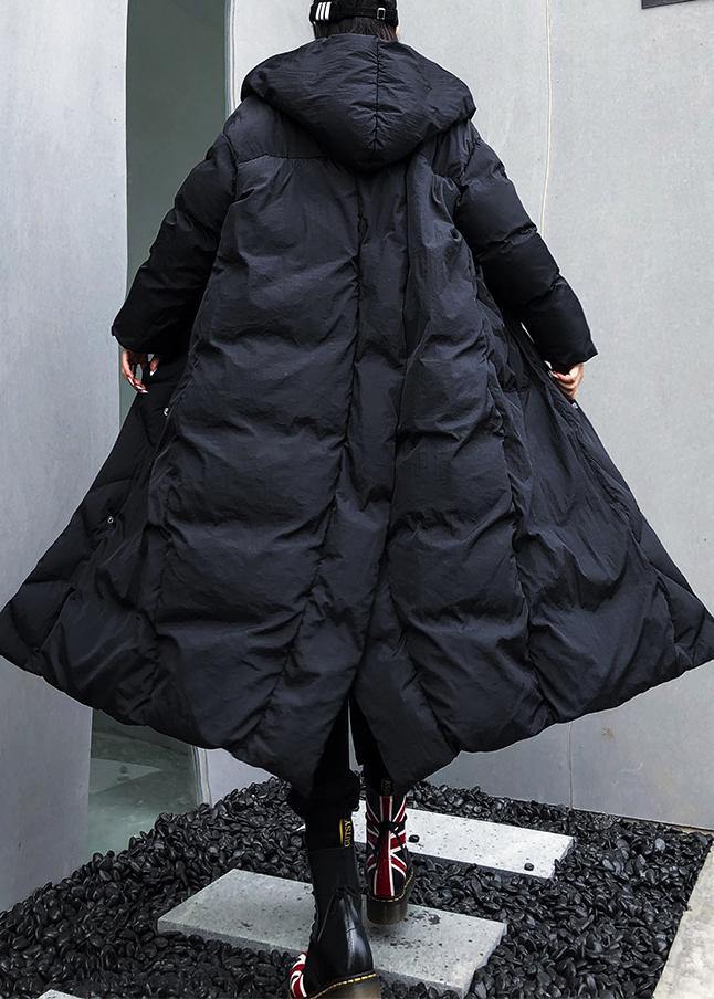 fine black womens parkas plus size winter hooded pockets outwear - SooLinen