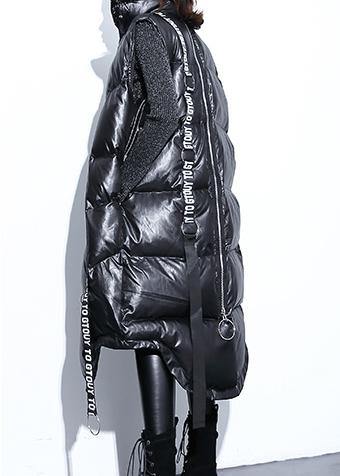 fine black zippered Parkas trendy plus size warm winter coat sleeveless overcoat low high design - SooLinen