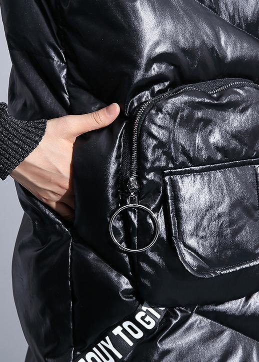 fine black zippered Parkas trendy plus size warm winter coat sleeveless overcoat low high design - SooLinen