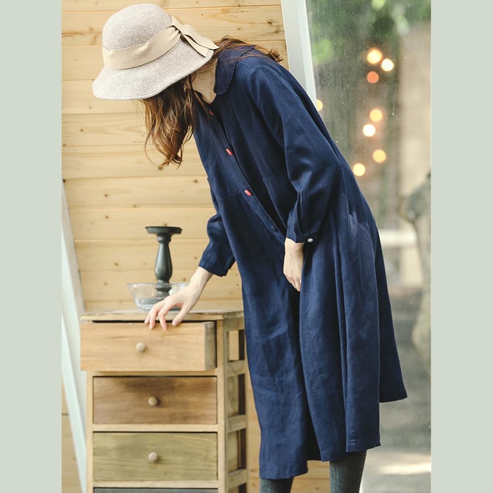 feiner blauer Maximantel Plus Size Kleidung Peter Pan Kragen Wintermantel Boutique Langarm Baggy Mantel