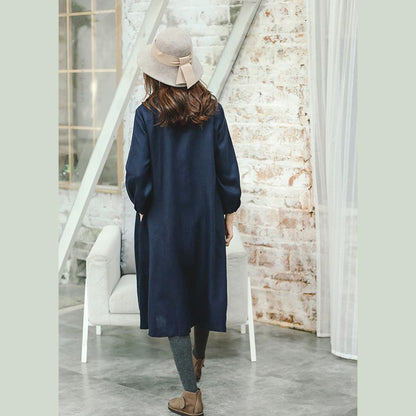 feiner blauer Maximantel Plus Size Kleidung Peter Pan Kragen Wintermantel Boutique Langarm Baggy Mantel