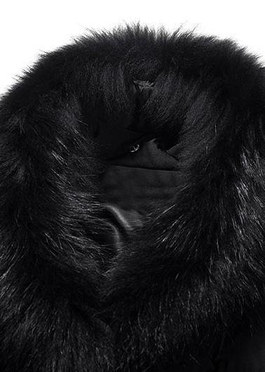 fine casual Jackets & Coats thick overcoat black fur collar coats - SooLinen