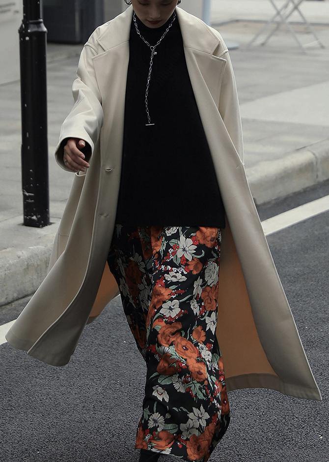 casual long jackets coats nude Notched tie waist Woolen Coat Women - SooLinen