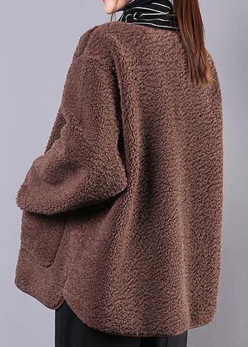fine coat jacket chocolate o neck Button Wool jackets - SooLinen