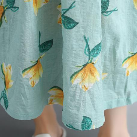 feine florale Midi-Baumwollkleider Übergrößen Freizeitkleidung Elegantes kurzärmliges langes Kleid mit Rundhalsausschnitt