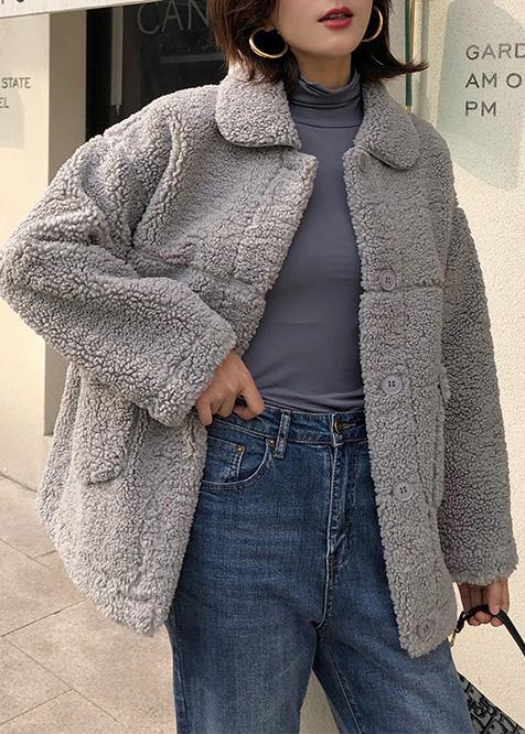 fine gray woolen overcoat plus size clothing Winter coat lapel collar winter outwear - SooLinen