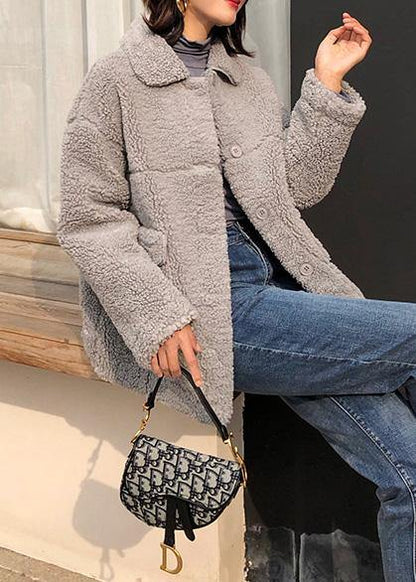 fine gray woolen overcoat plus size clothing Winter coat lapel collar winter outwear - SooLinen