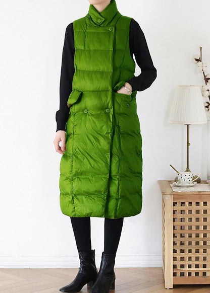 fine green back side winter parkas plus size clothing winter jacket stand collar sleeveless winter outwear - SooLinen
