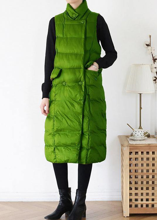 fine green back side winter parkas plus size clothing winter jacket stand collar sleeveless winter outwear - SooLinen